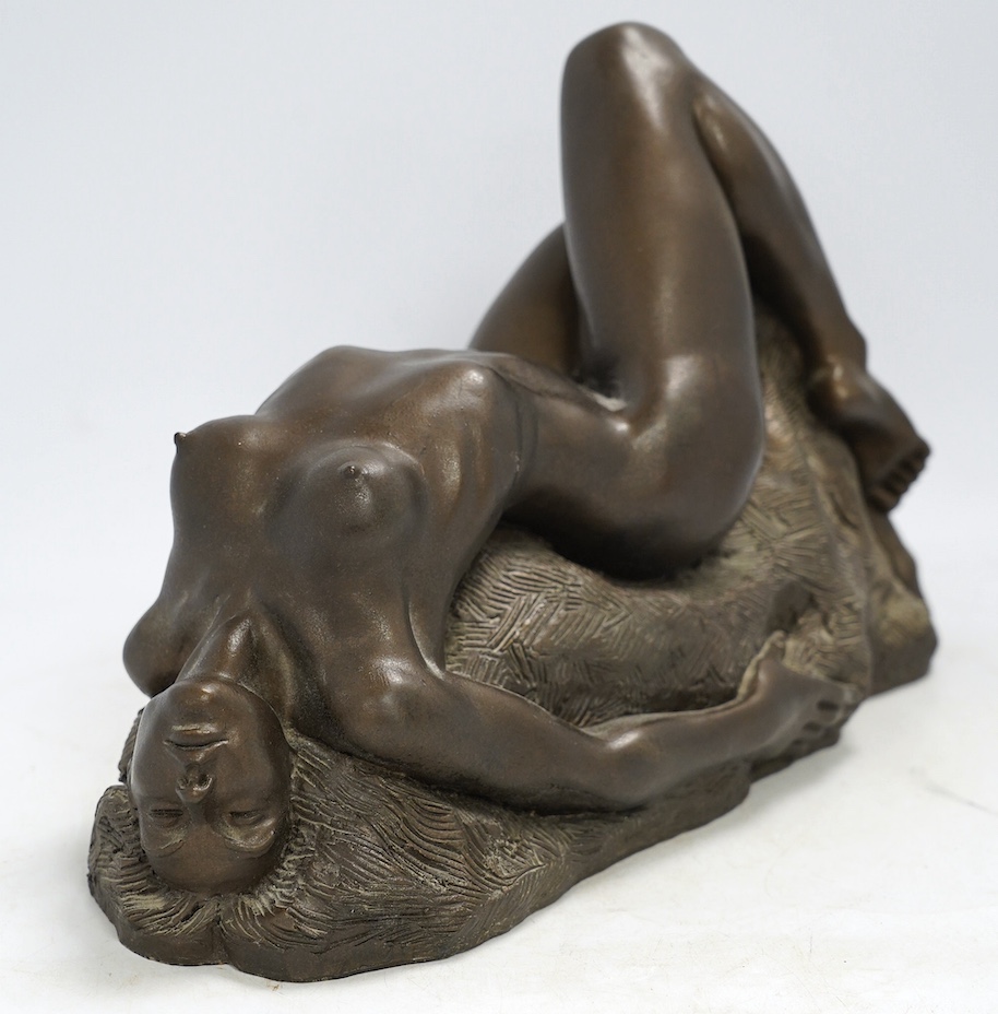 Ronald Cameron, 'Marnie', cold cast resin bronze of a reclining nude, signed, limited edition 7/25, 36cm wide. Condition - good